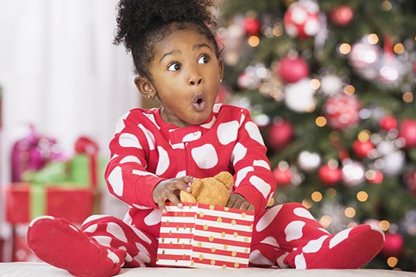 surprised child at Christmas